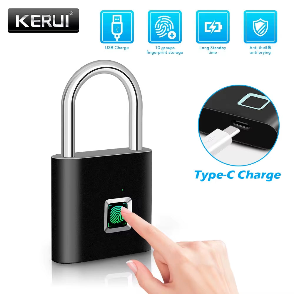 Smart Fingerprint Padlock – Keyless, Waterproof & USB-C Rechargeable