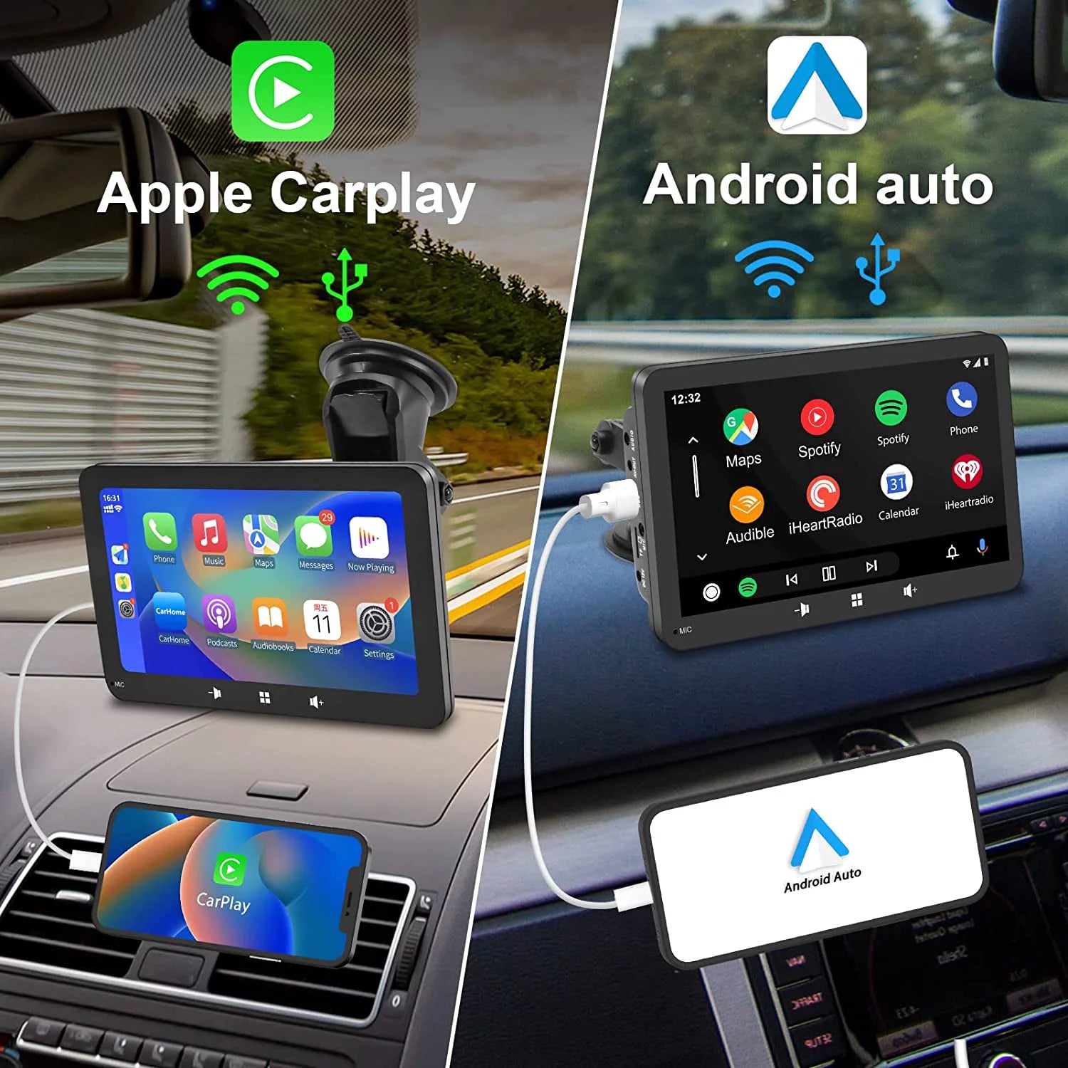  7" Wireless CarPlay & Android Auto Screen – Portable Touchscreen Dashboard Upgrade