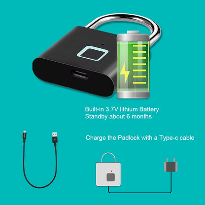 Smart Fingerprint Padlock – Keyless, Waterproof & USB-C Rechargeable